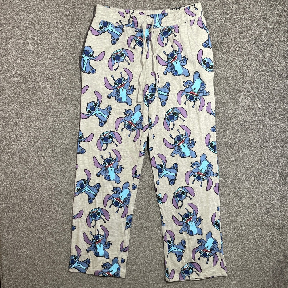 Disney Lilo & Stitch Pajama‎ Pants Womens M Gray Character Print Lounge Pockets